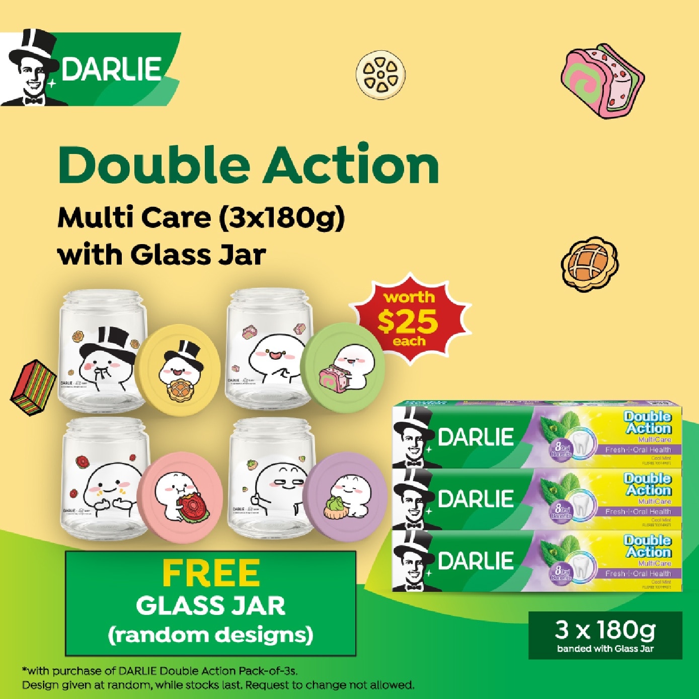 Double Action Multi Care 180g x 3s + Quby Glass Jar (Design Packed Random) 1s