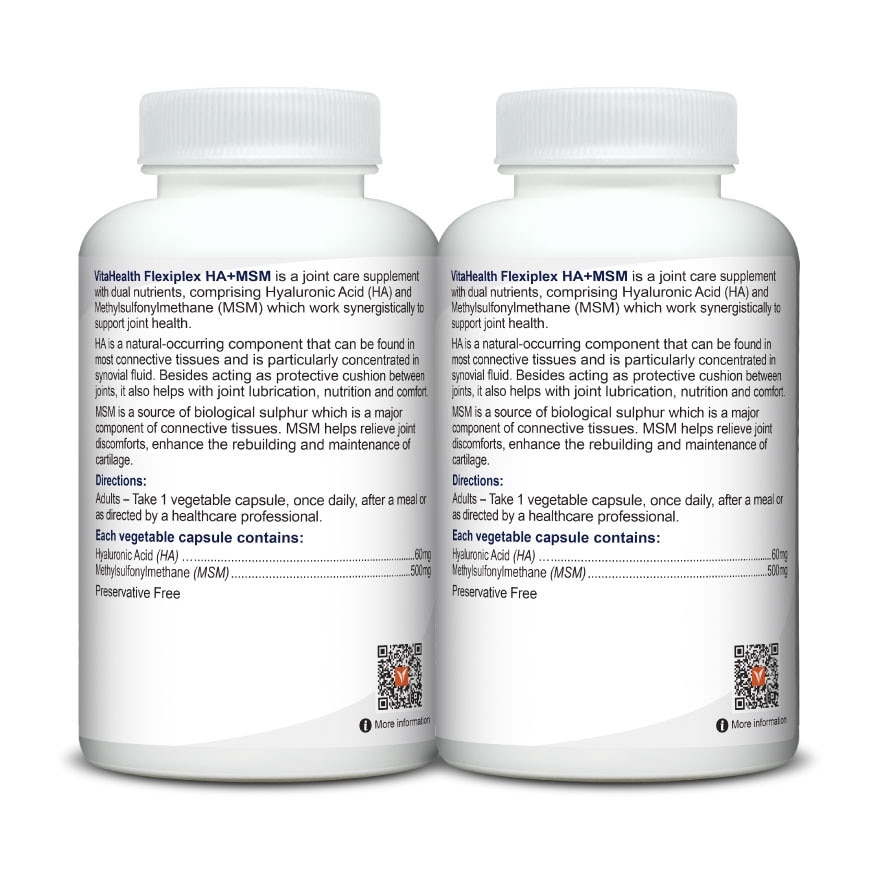 Flexiplex HA+MSM Vegetable Capsule Twinpack (For Joint Pain Relief & Restore Joint Lubrication) 60s x 2