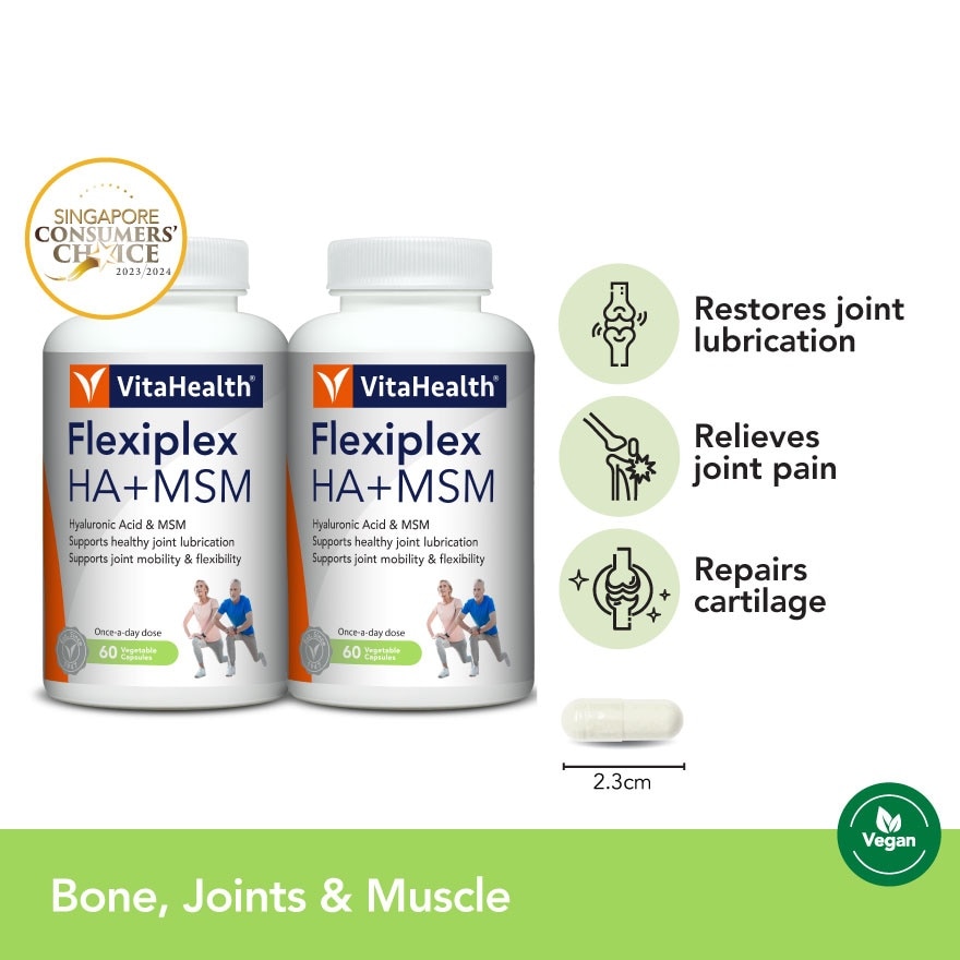 Flexiplex HA+MSM Vegetable Capsule Twinpack (For Joint Pain Relief & Restore Joint Lubrication) 60s x 2