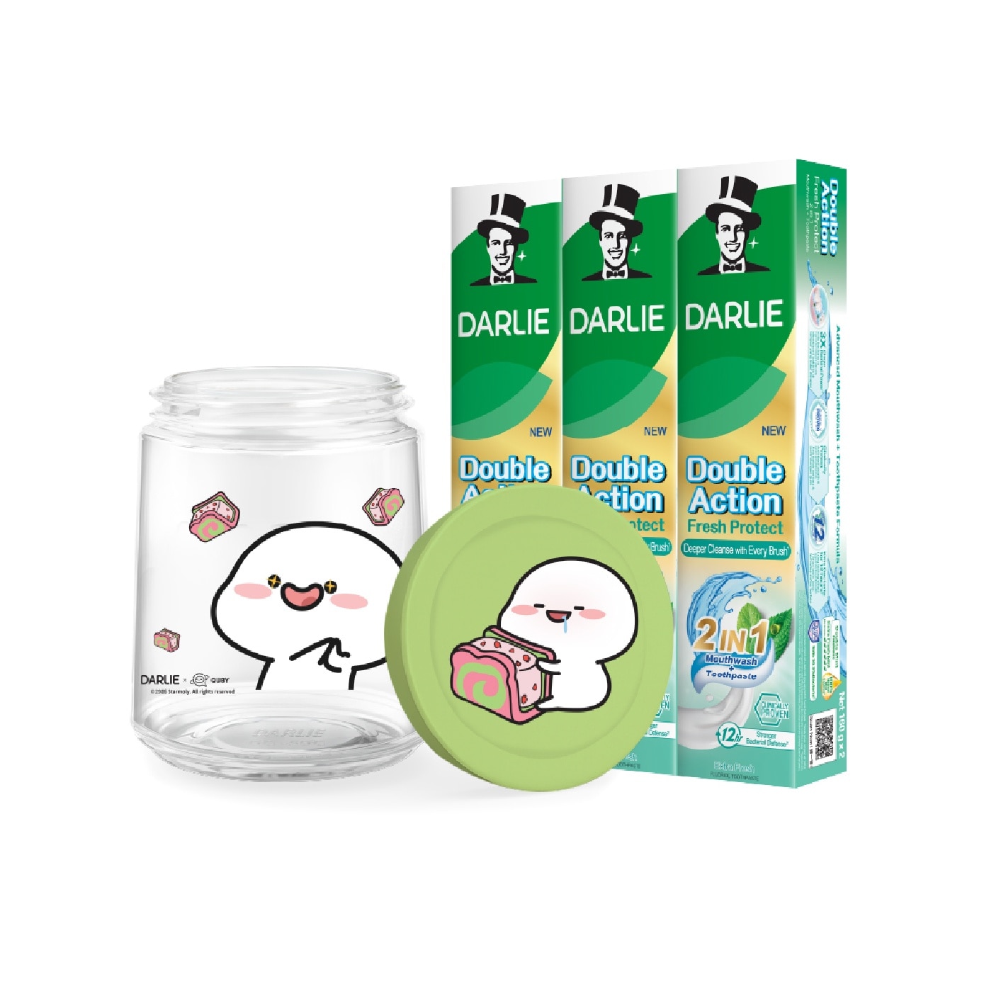 Double Action Fresh Protect 2-In-1 160g x 3s + Quby Glass Jar (Design Packed Random) 1s