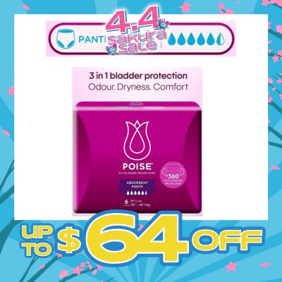 POISE - Pants M To L (Discreet Protection For Light Bladder Leakage) 6s (Expiry: Sep`2026)