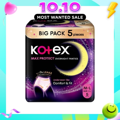 KOTEX Max Protect Overnight Panties Size M L 5s image