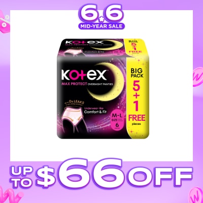 KOTEX - Max Protect Overnight Panties Size M-L 6s (5s + Free 1s)