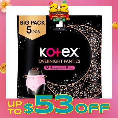 KOTEX Overnight Panties Sleepwell Size M To L (Now In Upsized Pack With 360 Anti Leakage Protection Gives You Safe And Comfortable Sleep) 5s