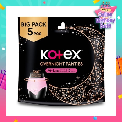 KOTEX Overnight Panties Sleepwell Size M To L (Now In Upsized Pack With 360 Anti Leakage Protection Gives You Safe And Comfortable Sleep) 5s