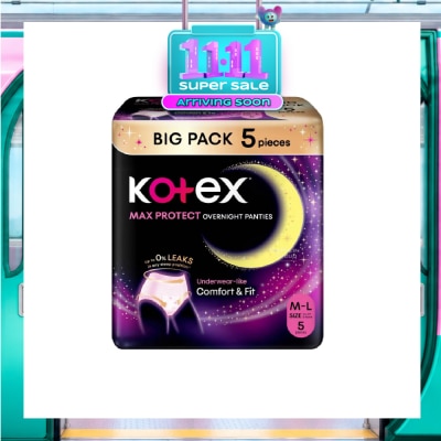 KOTEX Max Protect Overnight Panties Size M L 5s image
