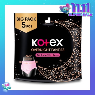 KOTEX Overnight Panties Sleepwell Size M To L (Now In Upsized Pack With 360 Anti Leakage Protection Gives You Safe And Comfortable Sleep) 5s