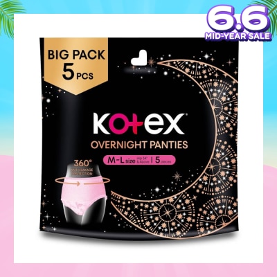 KOTEX Overnight Panties Sleepwell Size M To L (Now In Upsized Pack With 360 Anti Leakage Protection Gives You Safe And Comfortable Sleep) 5s