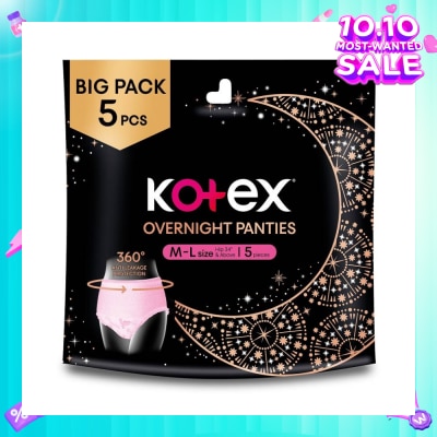 KOTEX Overnight Panties Sleepwell Size M To L (Now In Upsized Pack With 360 Anti Leakage Protection Gives You Safe And Comfortable Sleep) 5s