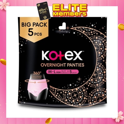 KOTEX Overnight Panties Sleepwell Size M To L (Now In Upsized Pack With 360 Anti Leakage Protection Gives You Safe And Comfortable Sleep) 5s