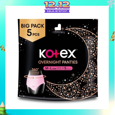 KOTEX Overnight Panties Sleepwell Size M To L (Now In Upsized Pack With 360 Anti Leakage Protection Gives You Safe And Comfortable Sleep) 5s