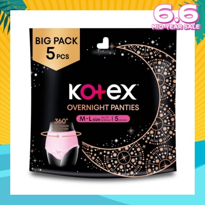 KOTEX Overnight Panties Sleepwell Size M To L (Now In Upsized Pack With 360 Anti Leakage Protection Gives You Safe And Comfortable Sleep) 5s