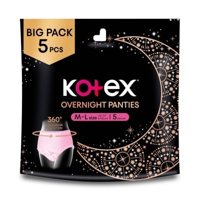 KOTEX Overnight Panties Sleepwell Size M To L (Now In Upsized Pack With 360 Anti Leakage Protection Gives You Safe And Comfortable Sleep) 5s