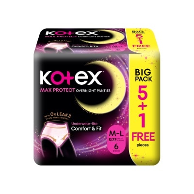 KOTEX - Overnight Panties Sleepwell Size M To L (Now In Upsized Pack With 360 Anti Leakage Protection Gives You Safe And Comfortable Sleep) 5s