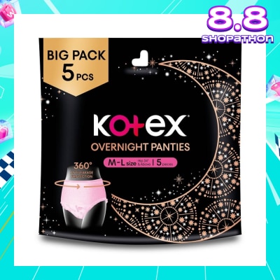 KOTEX Overnight Panties Sleepwell Size M To L (Now In Upsized Pack With 360 Anti Leakage Protection Gives You Safe And Comfortable Sleep) 5s