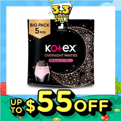 KOTEX Overnight Panties Sleepwell Size M To L (Now In Upsized Pack With 360 Anti Leakage Protection Gives You Safe And Comfortable Sleep) 5s