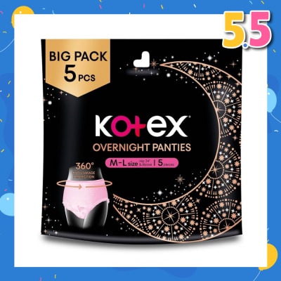 KOTEX Overnight Panties Sleepwell Size M To L (Now In Upsized Pack With 360 Anti Leakage Protection Gives You Safe And Comfortable Sleep) 5s