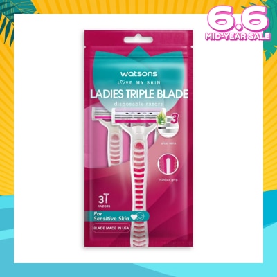 WATSONS Ladies Triple Blade Disposable Razors (For Sensitive Skin) 3s