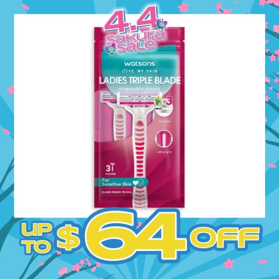 WATSONS - Ladies Triple Blade Disposable Razors (For Sensitive Skin) 3s