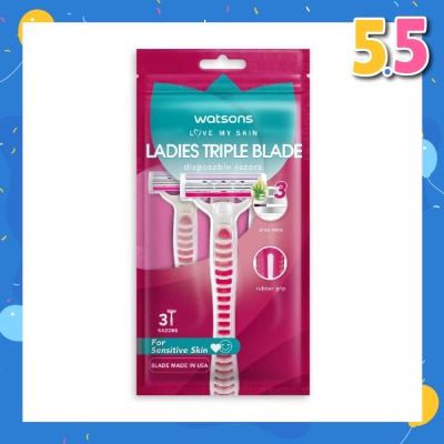 WATSONS Ladies Triple Blade Disposable Razors (For Sensitive Skin) 3s