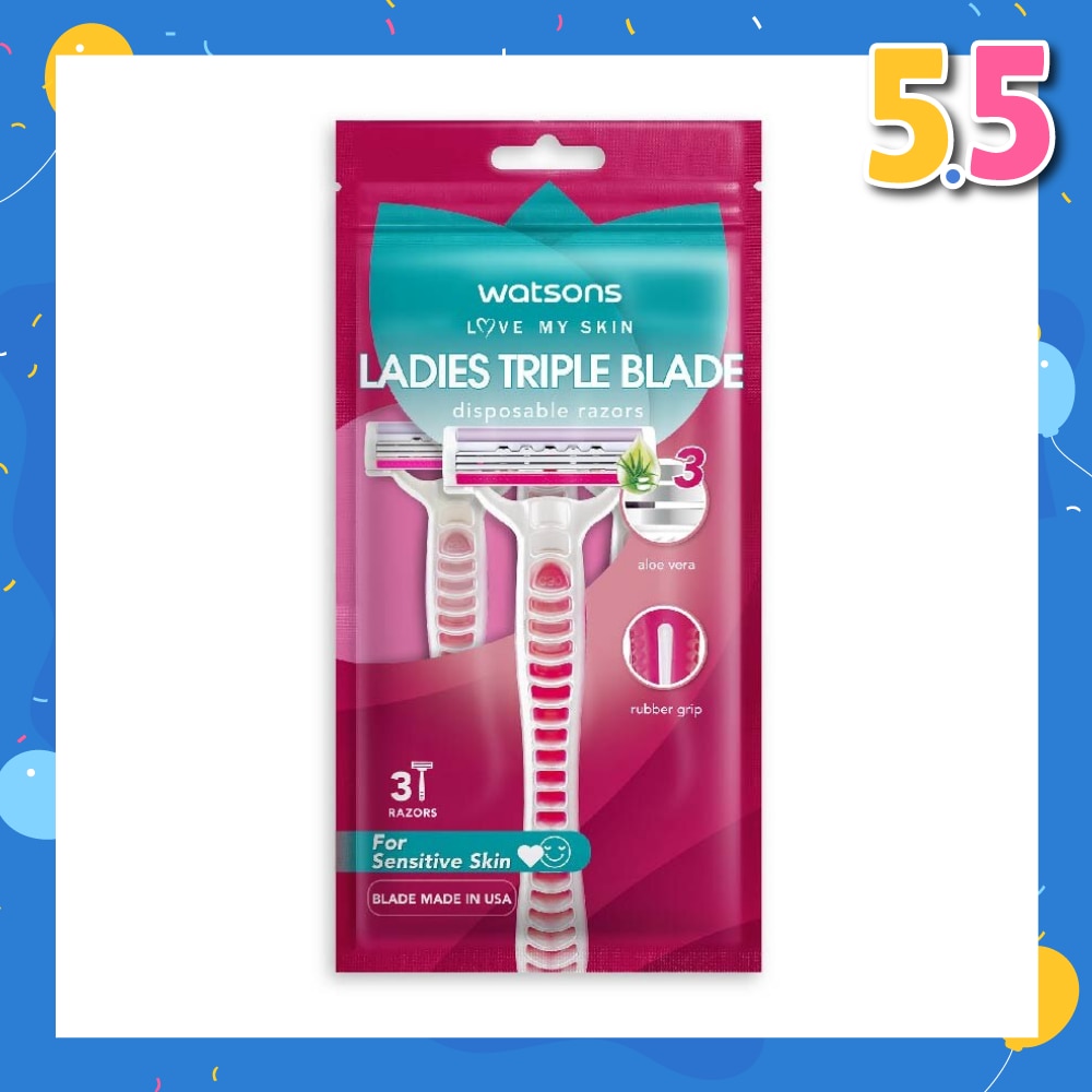 Ladies Triple Blade Disposable Razors (For Sensitive Skin) 3s