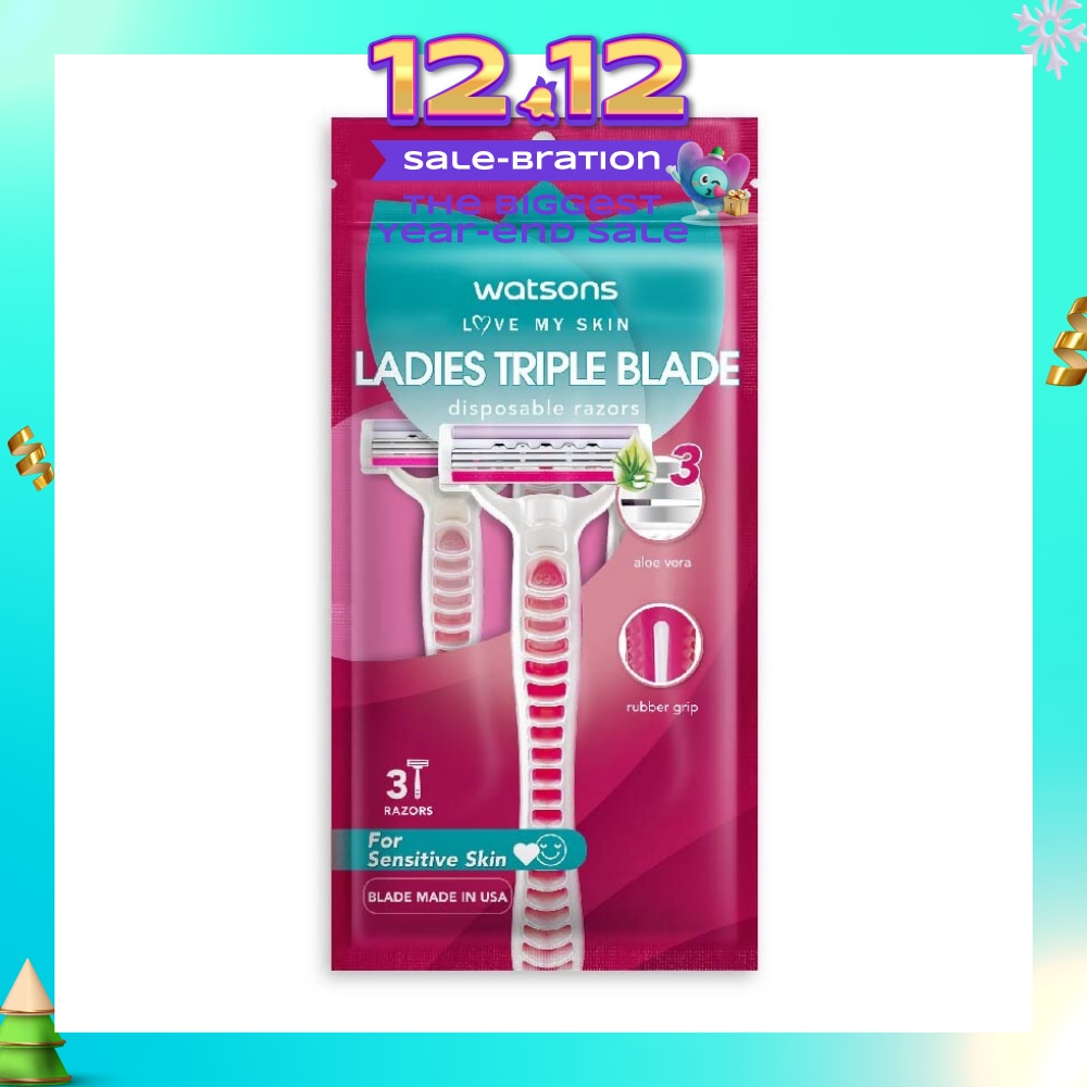 Ladies Triple Blade Disposable Razors (For Sensitive Skin) 3s