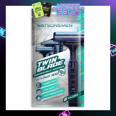 WATSONS Men Twin Blade Disposable Razors With Pivot Head (Rubber Grip, Moisturising Strip) 6s