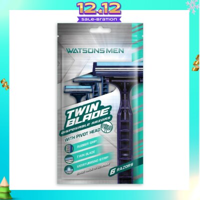 WATSONS Men Twin Blade Disposable Razors With Pivot Head (Rubber Grip, Moisturising Strip) 6s