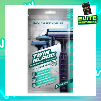 WATSONS Men Twin Blade Disposable Razors With Pivot Head (Rubber Grip, Moisturising Strip) 6s