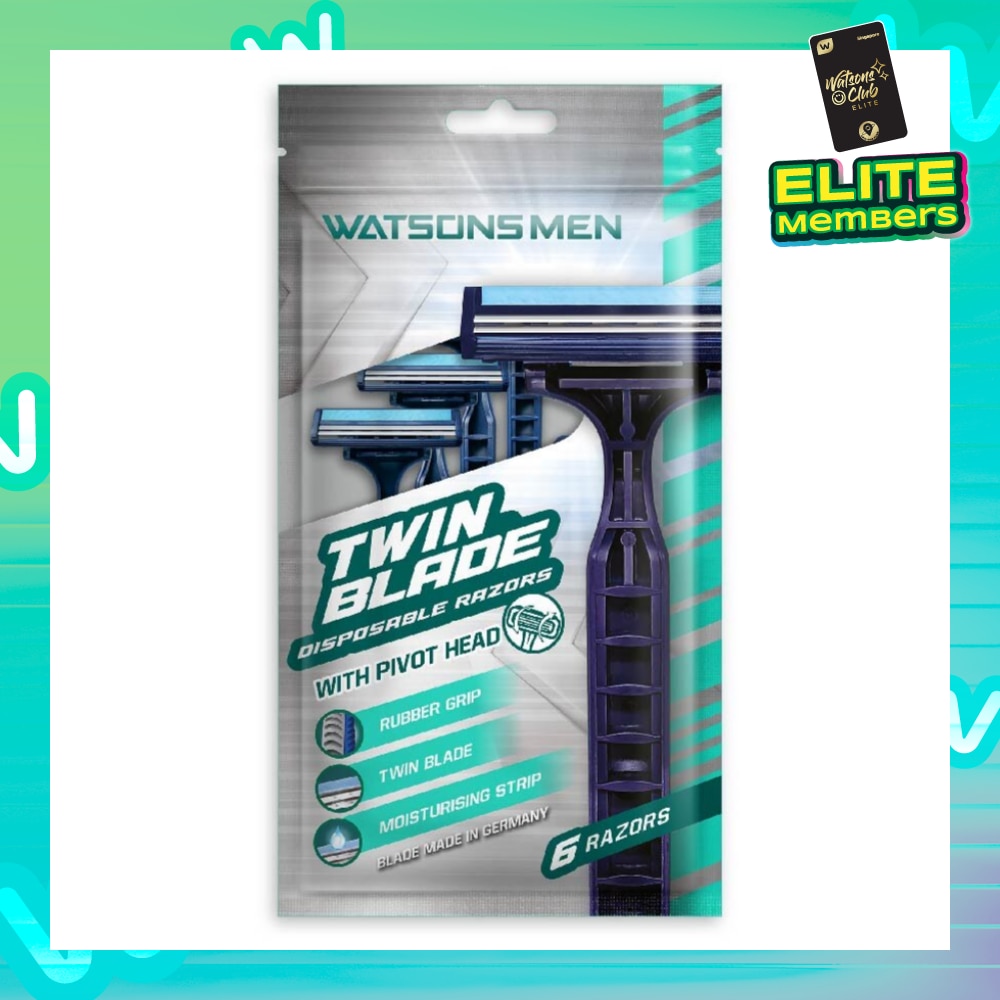 Men Twin Blade Disposable Razors With Pivot Head (Rubber Grip, Moisturising Strip) 6s