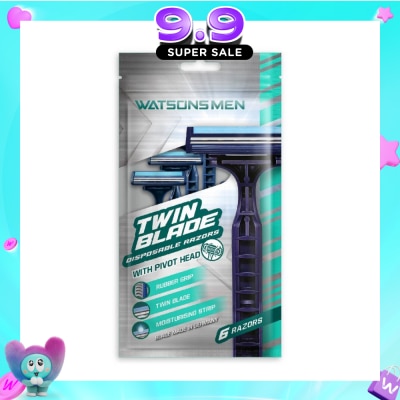 WATSONS - Men Twin Blade Disposable Razors With Pivot Head (Rubber Grip, Moisturising Strip) 6s image
