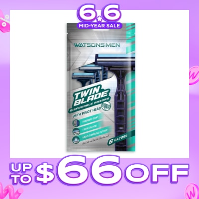 WATSONS - Men Twin Blade Disposable Razors With Pivot Head (Rubber Grip, Moisturising Strip) 6s