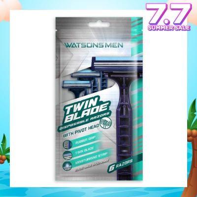 WATSONS Men Twin Blade Disposable Razors With Pivot Head (Rubber Grip, Moisturising Strip) 6s