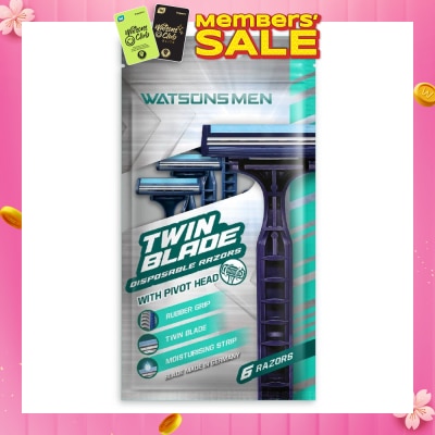 WATSONS [CNY] Men Twin Blade Disposable Razors With Pivot Head (Rubber Grip, Moisturising Strip) 6s