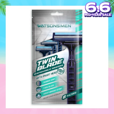 WATSONS Men Twin Blade Disposable Razors With Pivot Head (Rubber Grip, Moisturising Strip) 6s