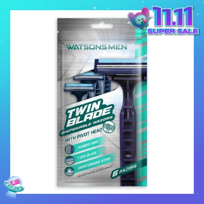 WATSONS Men Twin Blade Disposable Razors With Pivot Head (Rubber Grip, Moisturising Strip) 6s