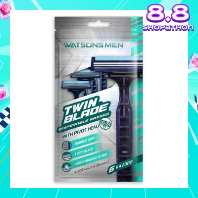 WATSONS Men Twin Blade Disposable Razors With Pivot Head (Rubber Grip, Moisturising Strip) 6s