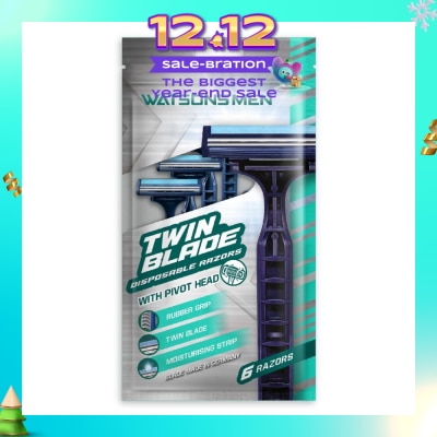 WATSONS Men Twin Blade Disposable Razors With Pivot Head (Rubber Grip, Moisturising Strip) 6s