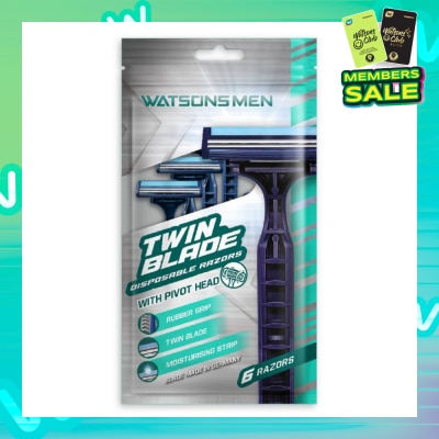 WATSONS Men Twin Blade Disposable Razors With Pivot Head (Rubber Grip, Moisturising Strip) 6s
