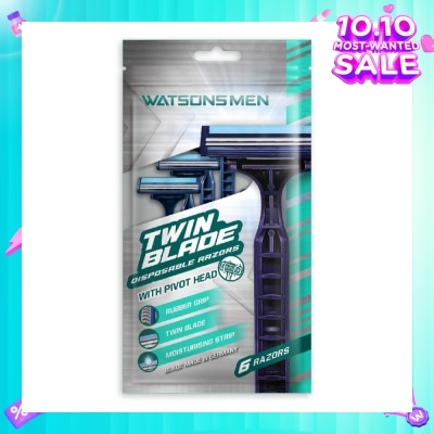 WATSONS Men Twin Blade Disposable Razors With Pivot Head (Rubber Grip, Moisturising Strip) 6s
