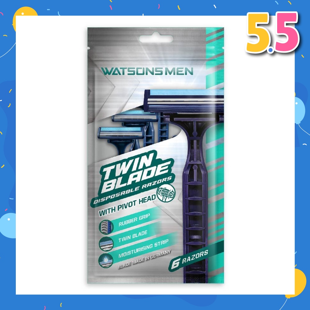 Men Twin Blade Disposable Razors With Pivot Head (Rubber Grip, Moisturising Strip) 6s