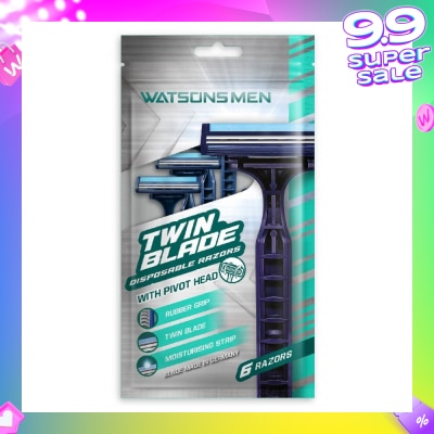 WATSONS Men Twin Blade Disposable Razors With Pivot Head (Rubber Grip, Moisturising Strip) 6s
