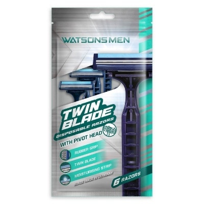 WATSONS Men Twin Blade Disposable Razors With Pivot Head (Rubber Grip, Moisturising Strip) 6s