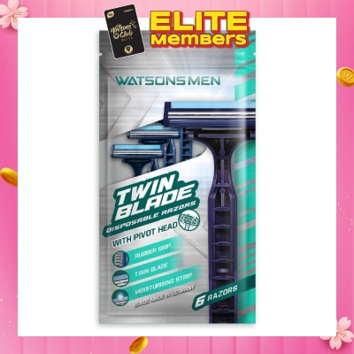WATSONS [CNY] Men Twin Blade Disposable Razors With Pivot Head (Rubber Grip, Moisturising Strip) 6s