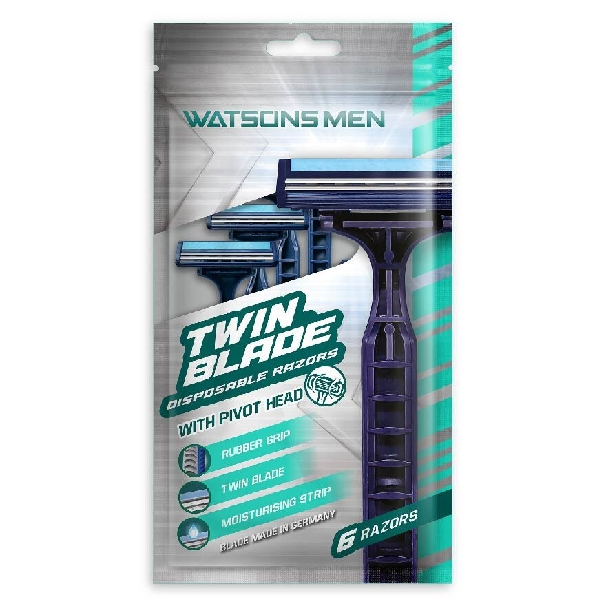 Men Twin Blade Disposable Razors With Pivot Head (Rubber Grip, Moisturising Strip) 6s