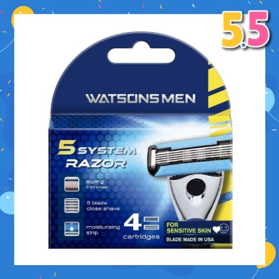WATSONS Men 5 System Razor (Close Shave, Moisturising Strip For Sensitive Skin) 4s