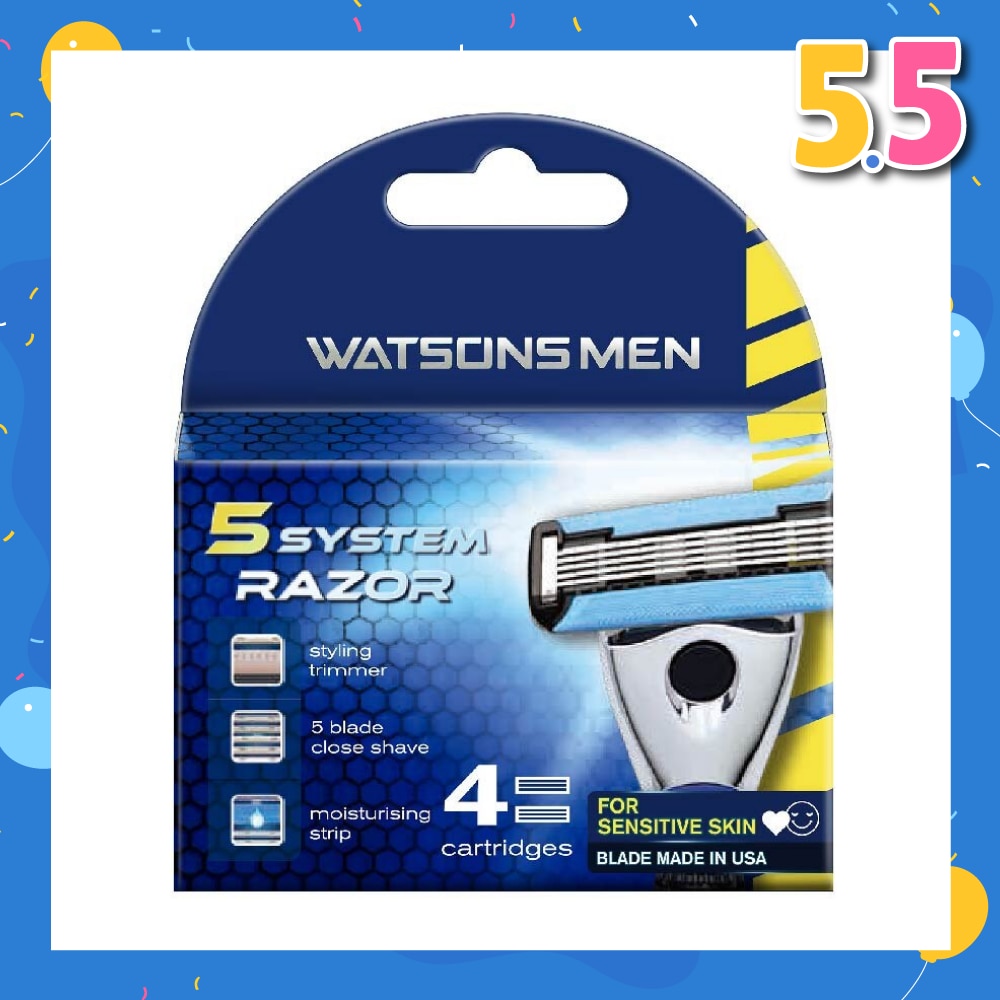 Men 5 System Razor (Close Shave, Moisturising Strip For Sensitive Skin) 4s