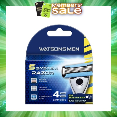 WATSONS - Men 5 System Razor (Close Shave, Moisturising Strip For Sensitive Skin) 4s