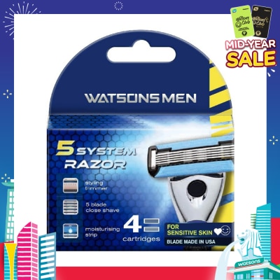 WATSONS Men 5 System Razor (Close Shave, Moisturising Strip For Sensitive Skin) 4s