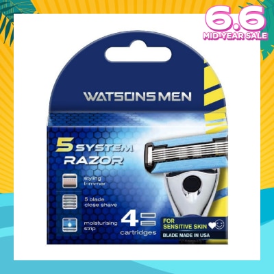 WATSONS Men 5 System Razor (Close Shave, Moisturising Strip For Sensitive Skin) 4s